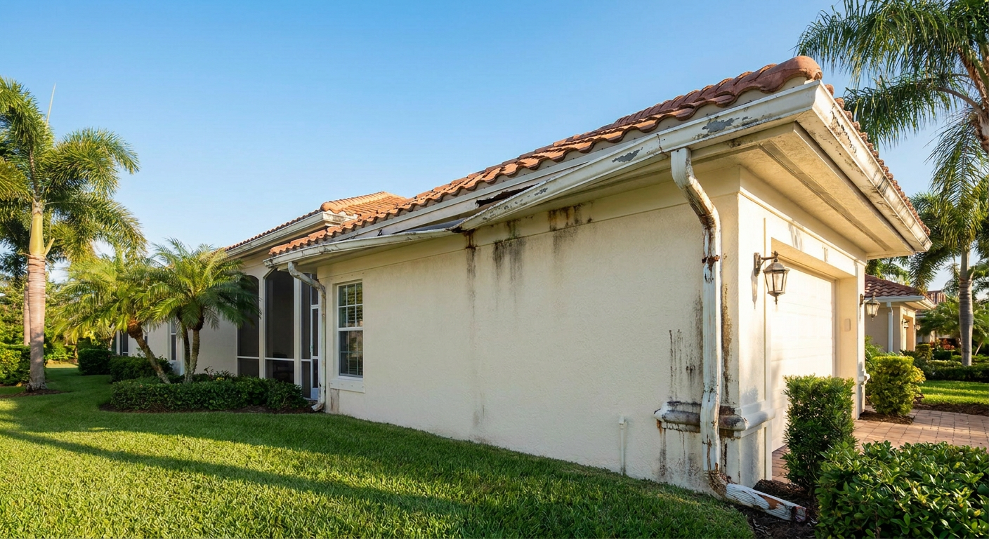 Gutter Replacement in Tioga before Trini Homes work